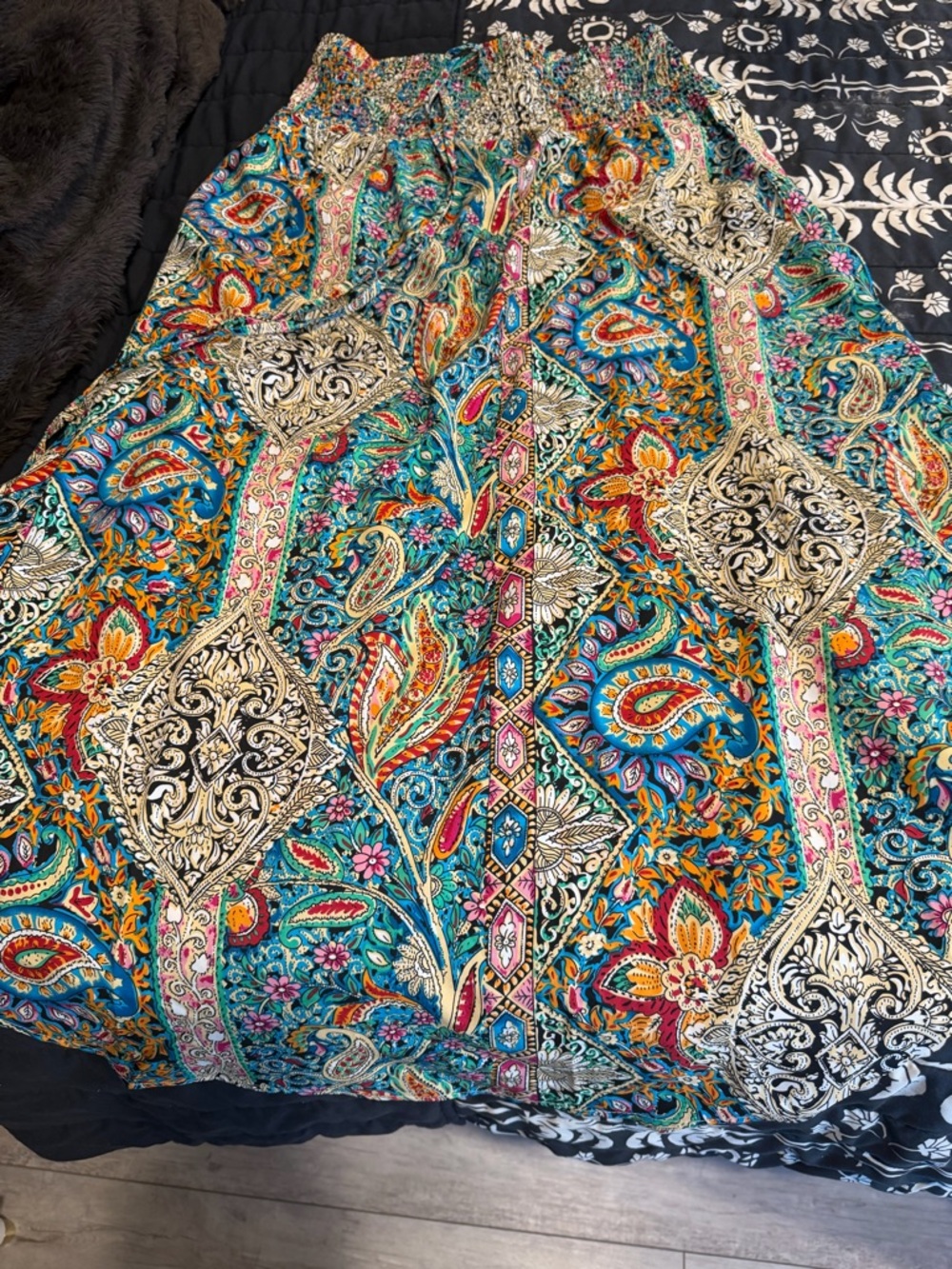 Vibrant Paisley Maxi Skirt in Teal, Coral & Gold